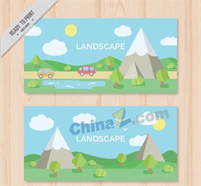 浅色调郊外风景banner矢量图